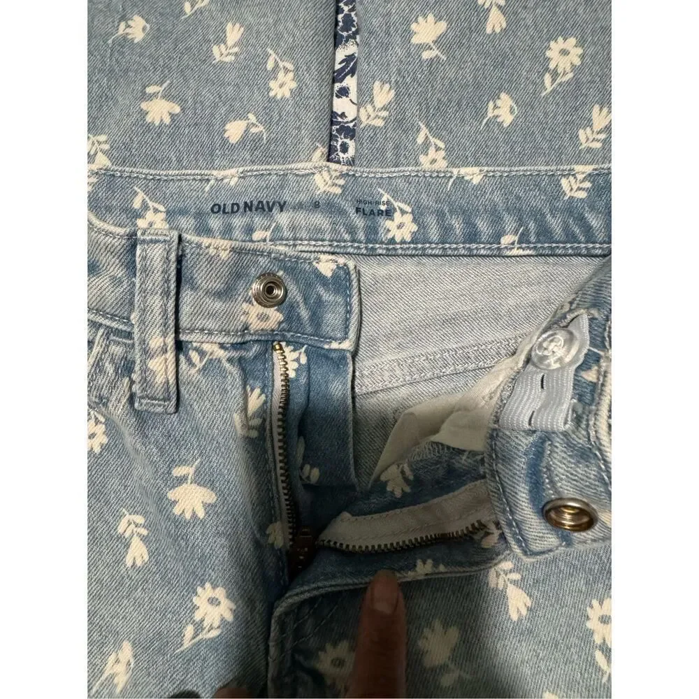 Old navy floral print flare jeans 8